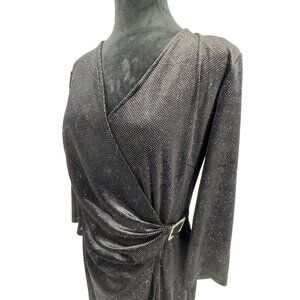 Anne Klein Faux Wrap Glitter Velvet Dress Black Size‎ 10 Elegant Party Evening